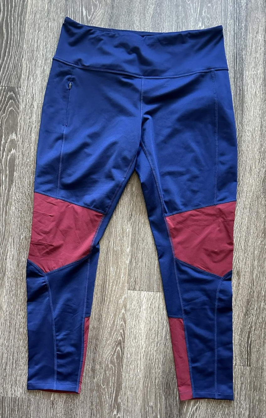 Marmot Leggings Womens XL Blue Burgundy Colorblock Ankle Zip Pocket Stretch